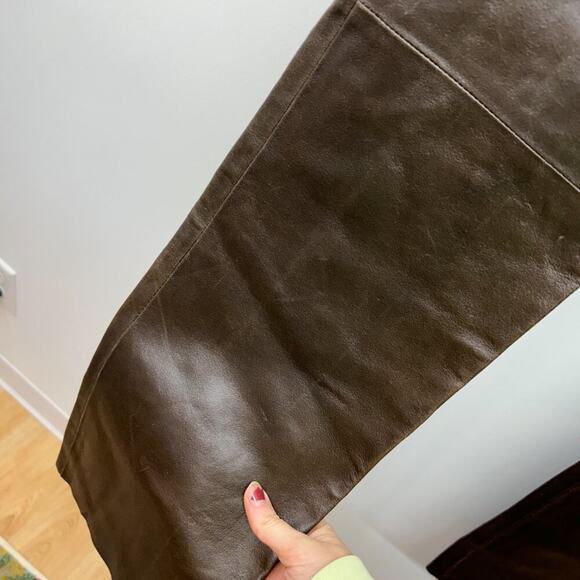 Vintage Maxima Wilsons Leather Neutral Brown Leather Straight Leg Pants 2 - Picture 7 of 11